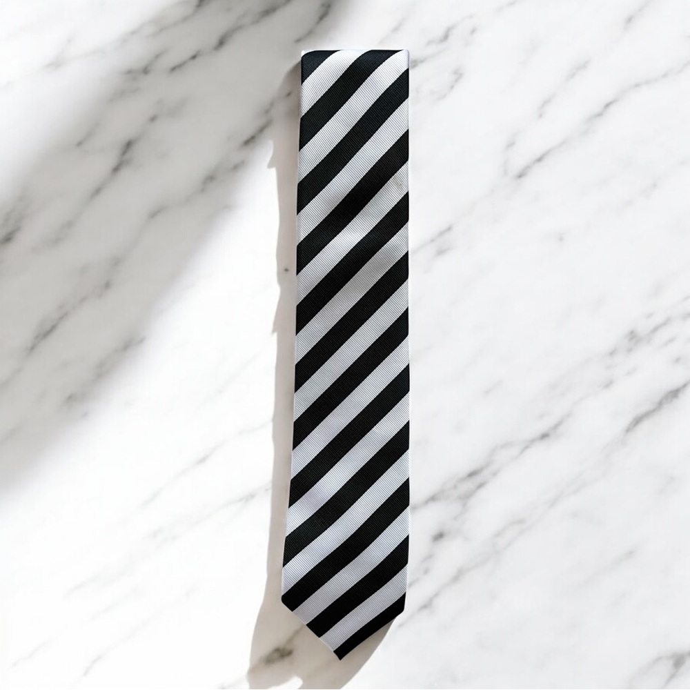 “Monochrome Classic Striped Tie”– Black & White (O/S)